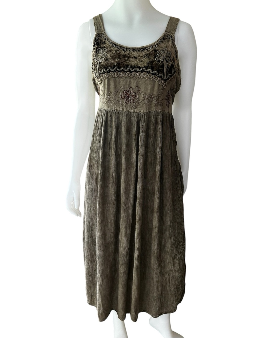 Vintage Fairycore Dress Large Petites Velvet Embroidery Fairy Grunge Boho - Picture 3 of 9